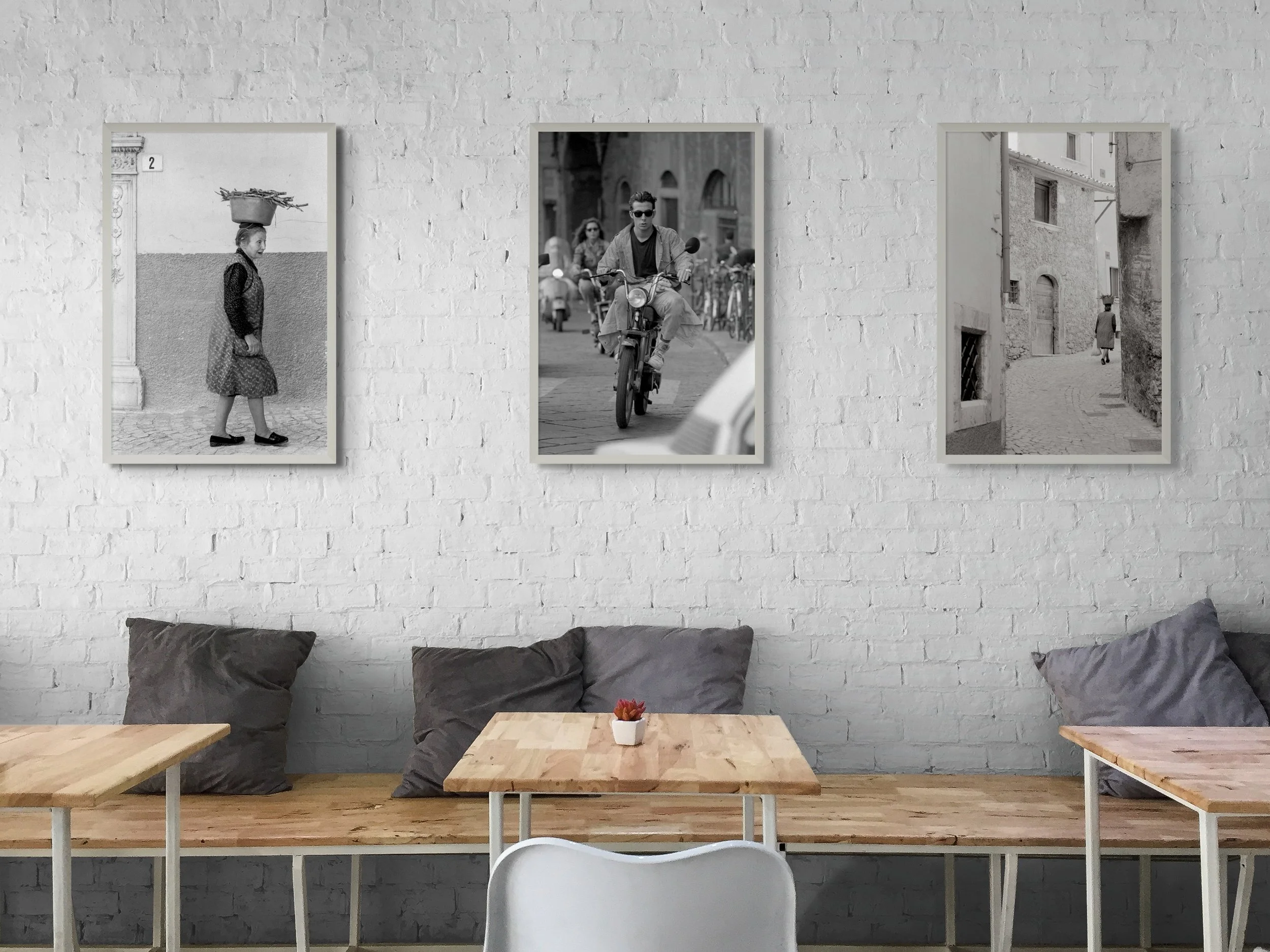 Italian Series (Left to Right): Nonna Due, Along the Arno River and Tuscan Hill Town, Italy 1990