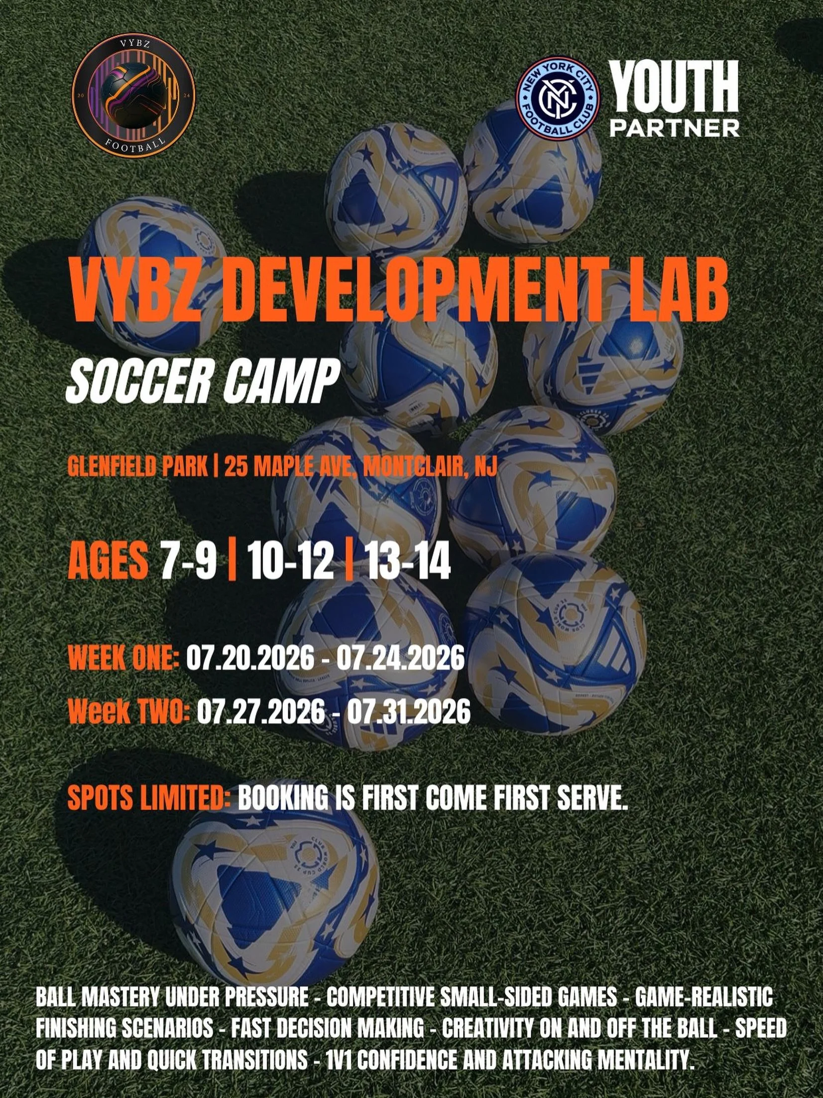 The Vybz Development Lab Soccer Camp is here! 👊🏾 

Through structured, high-level coaching, players will be challenged to think faster, play with confidence and develop habits that transfer into match day performance. 

👆🏾Register now via the lin