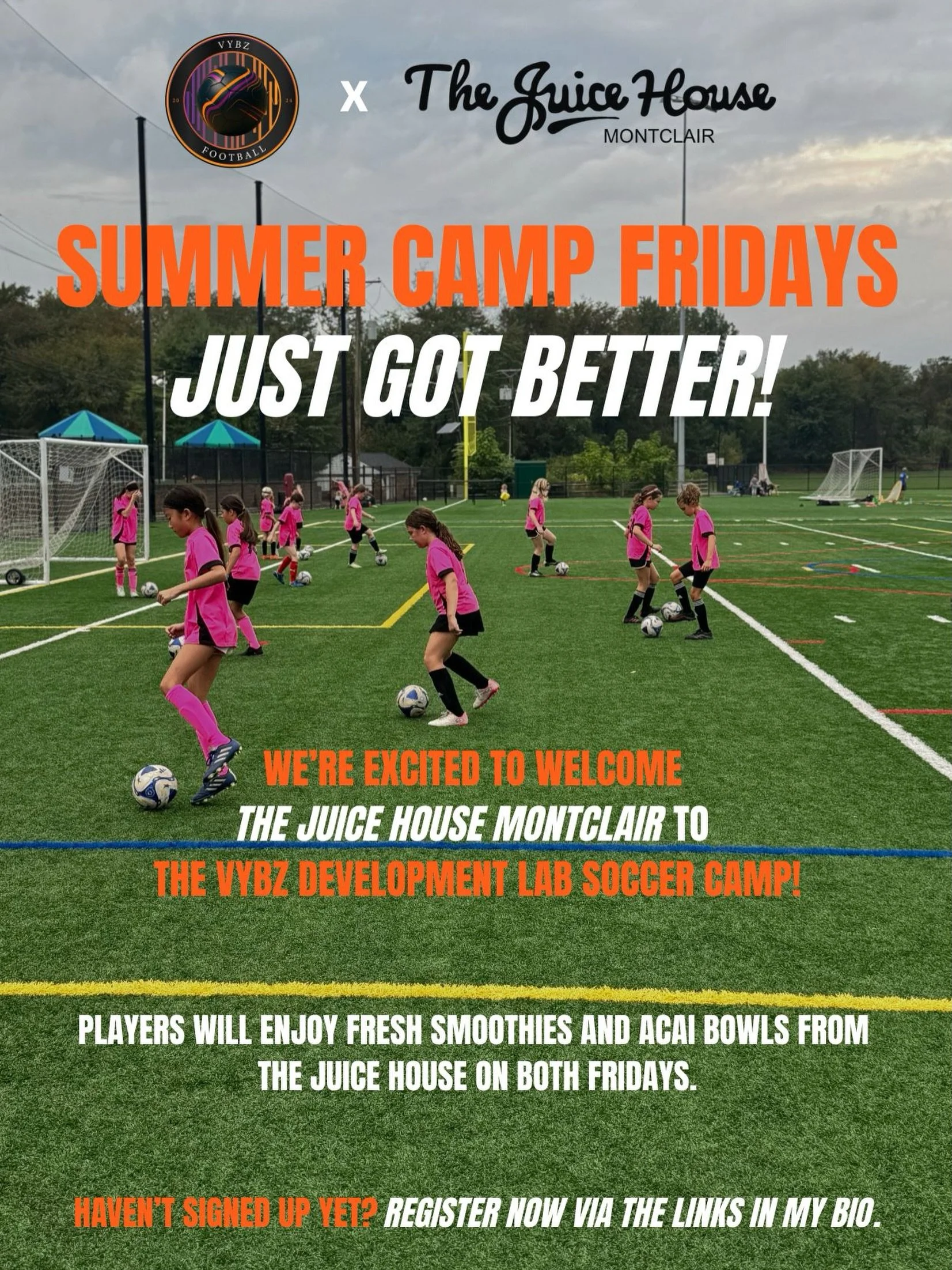 Summer camp Friday&rsquo;s just got better! 🍒🍓🍇🍏🥭🍌🍍

We&rsquo;re excited to welcome @thejuicehousemontclair to the Vybz Development Lab Soccer Camp! My players need fuel and will enjoy fresh smoothies and a&ccedil;a&iacute; bowls from The Juic