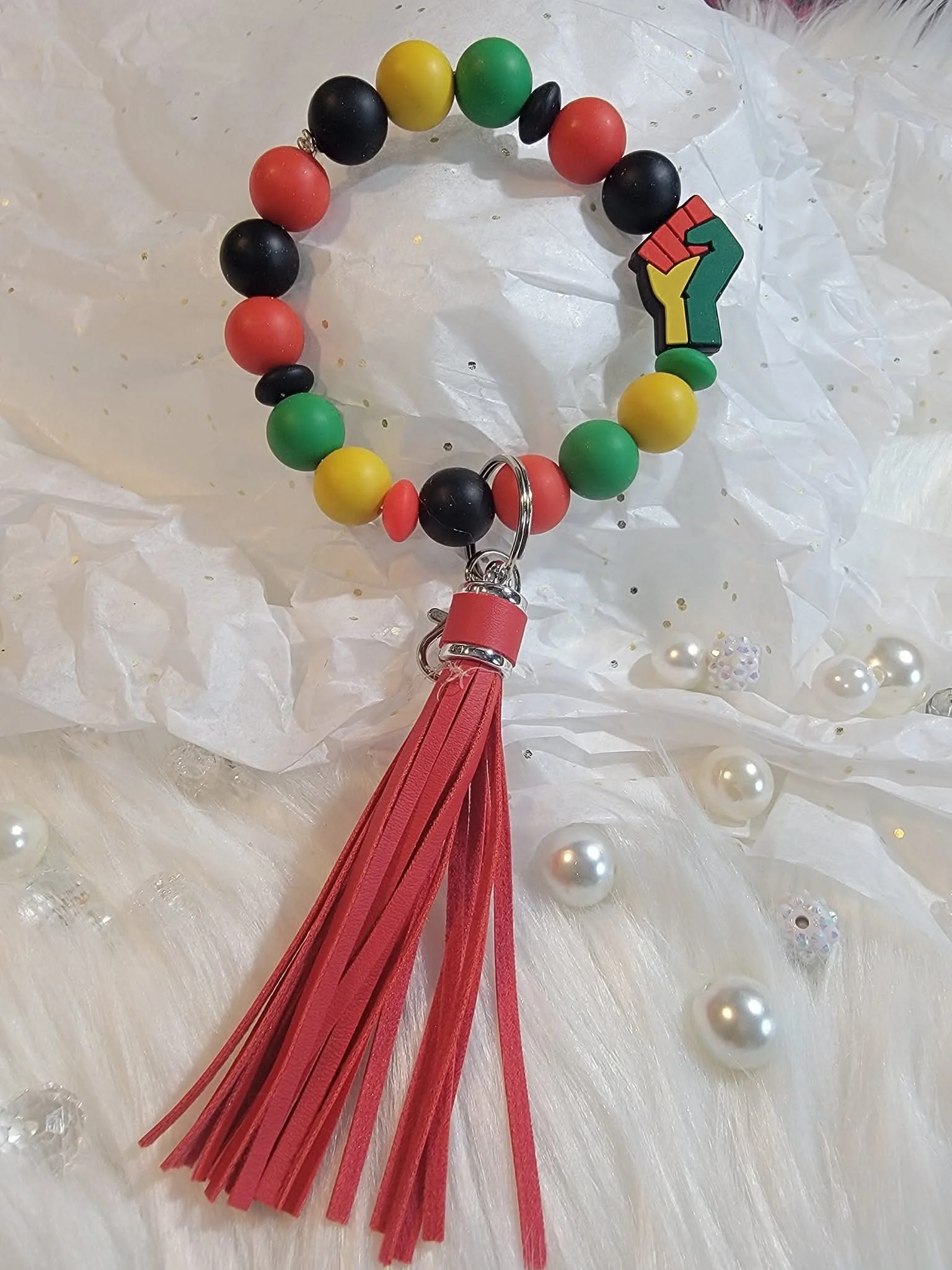 "Juneteenth" Beaded Wristlet Keychains