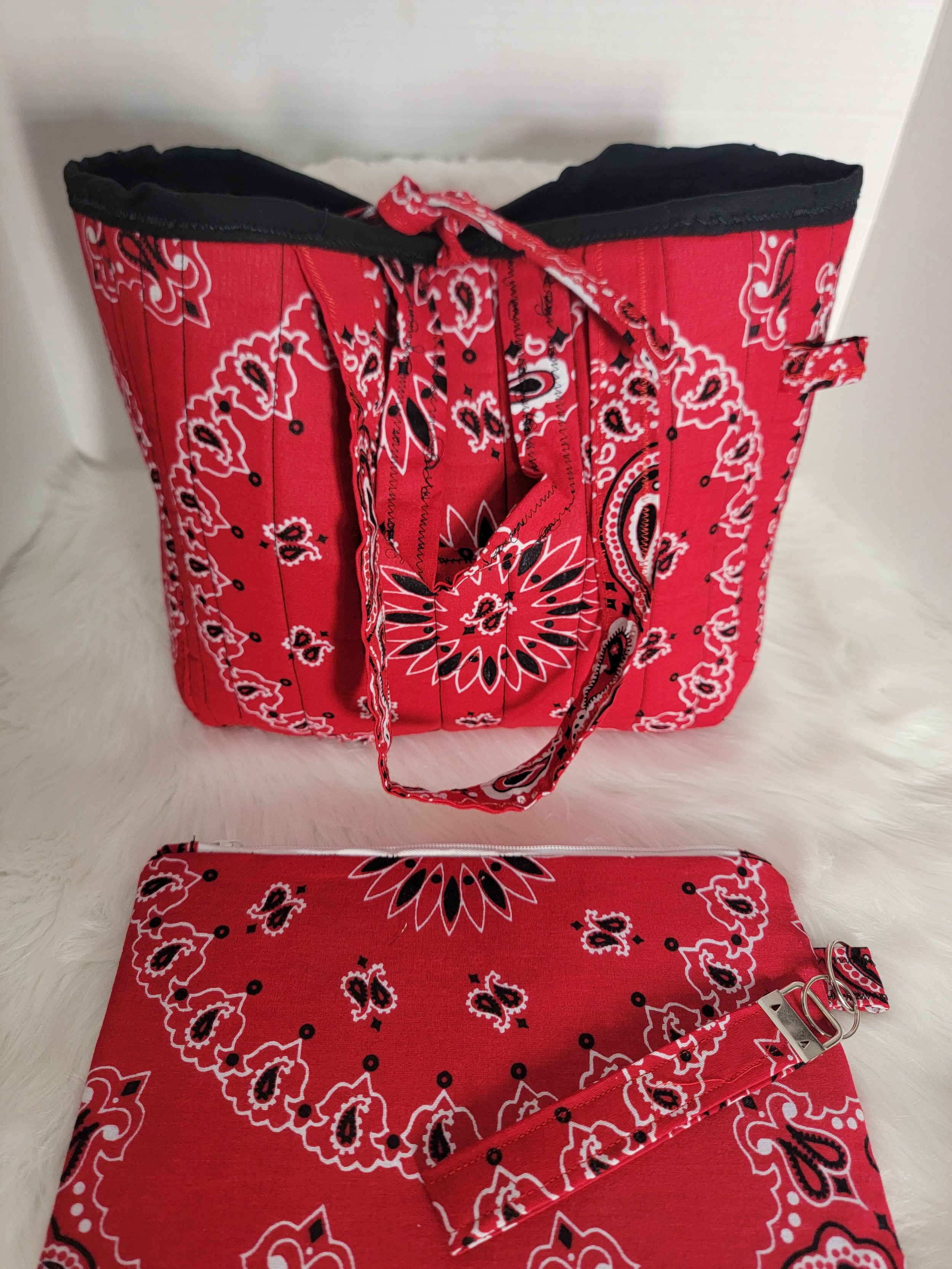 Mini Red Bandana Print lifestyle tote & Matching Wristlet set