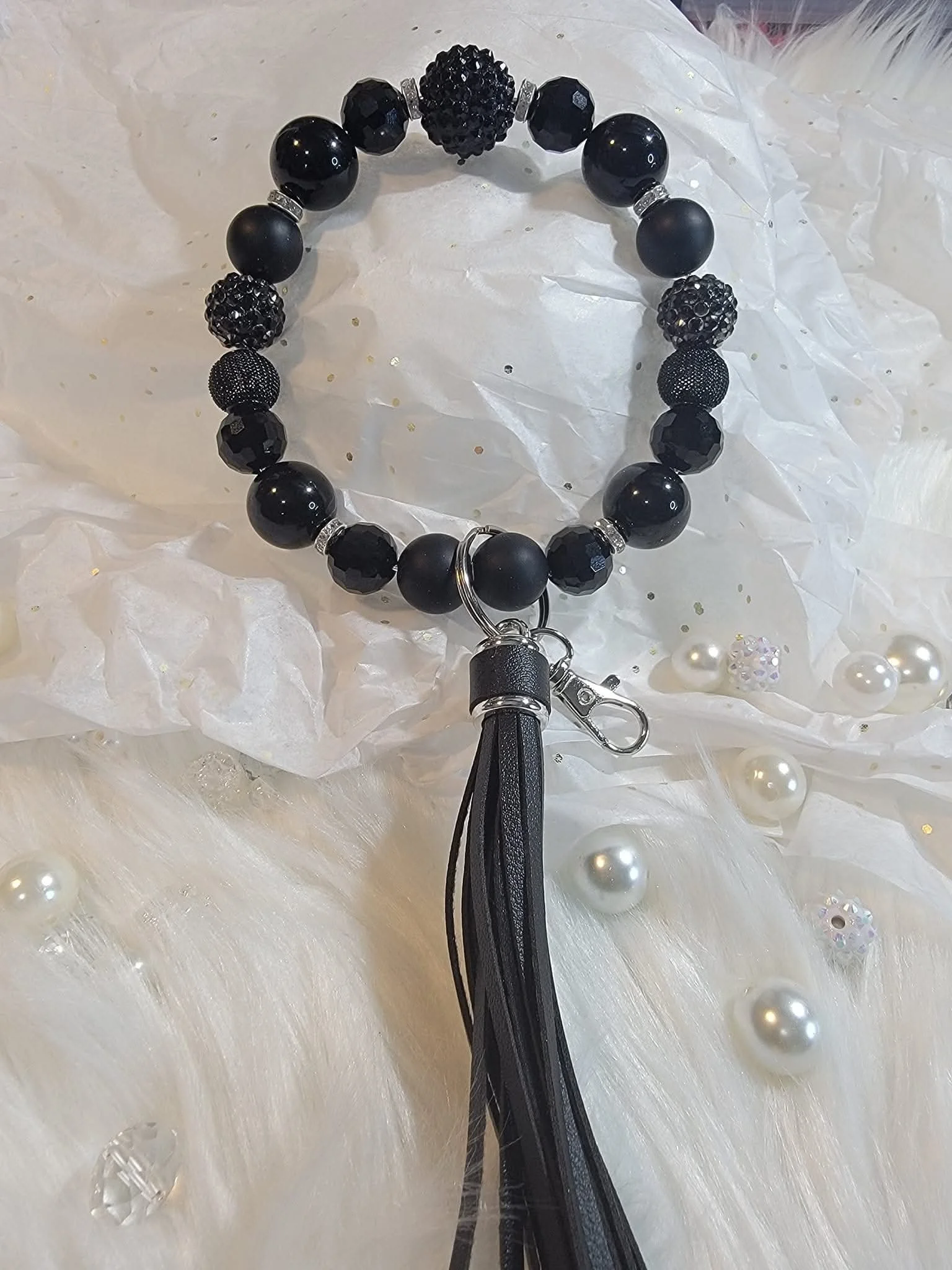 Midnight black wristlet keychain