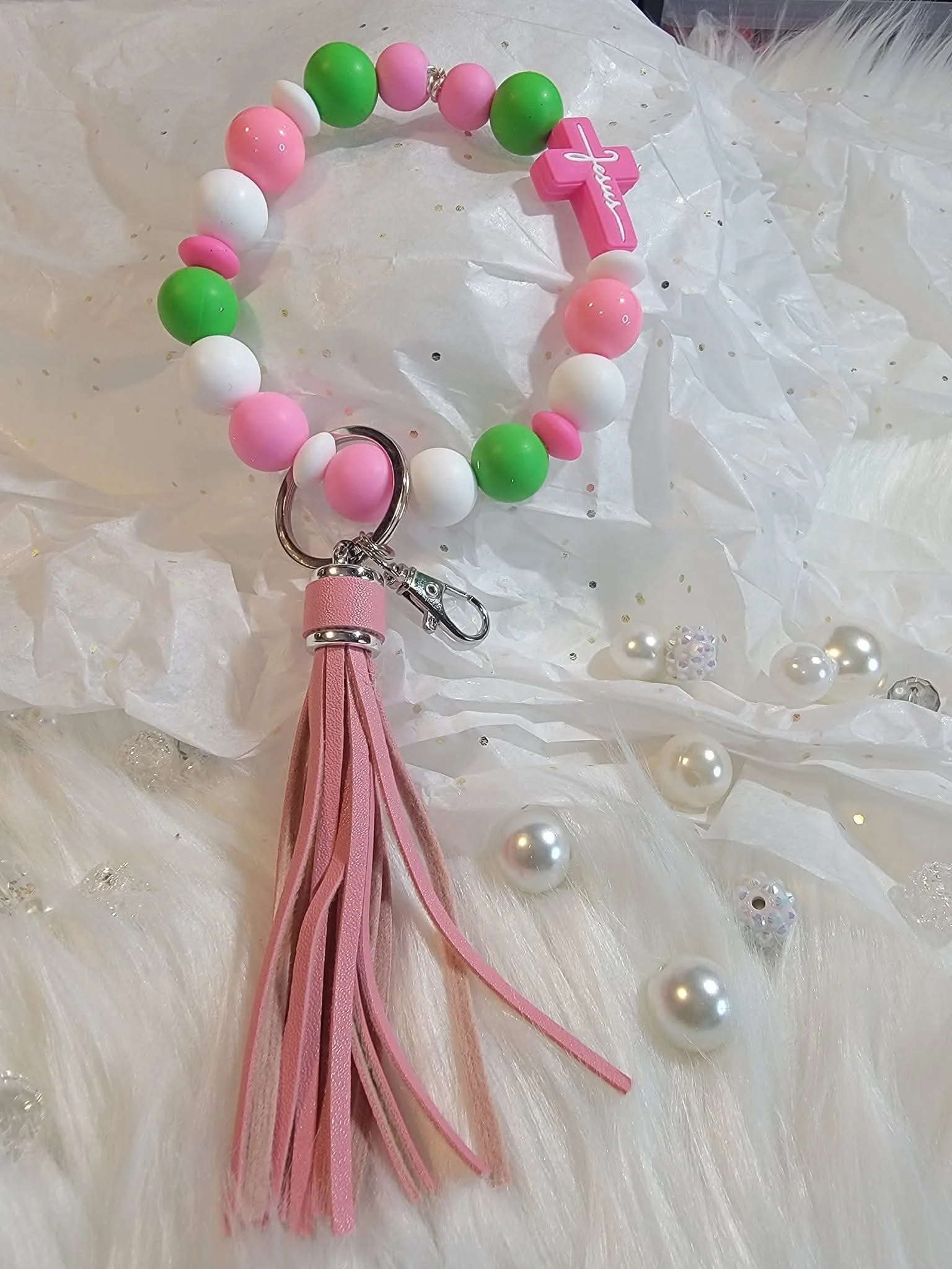 Pink and Green Wristlet