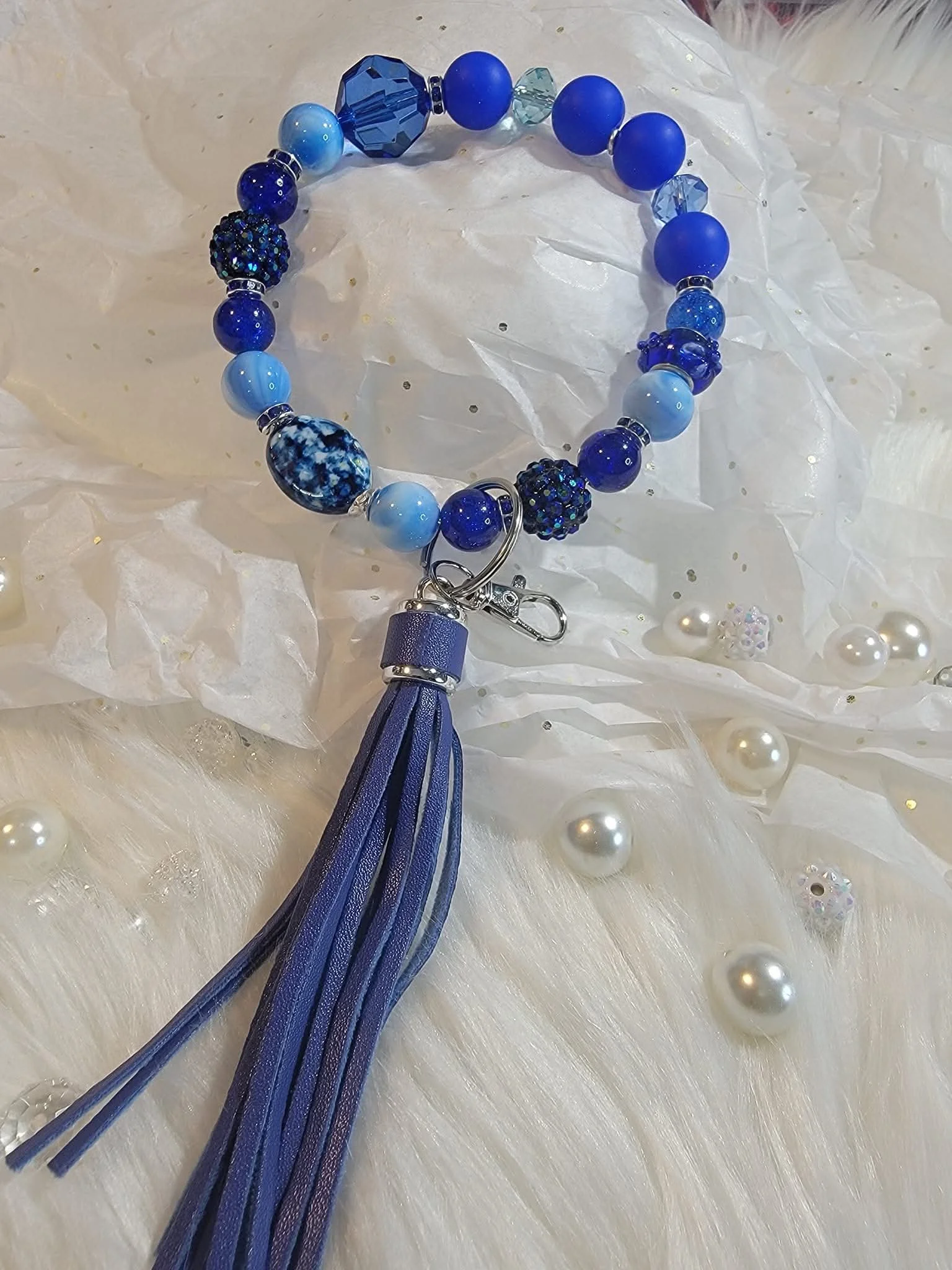 Blue bead wristlet
