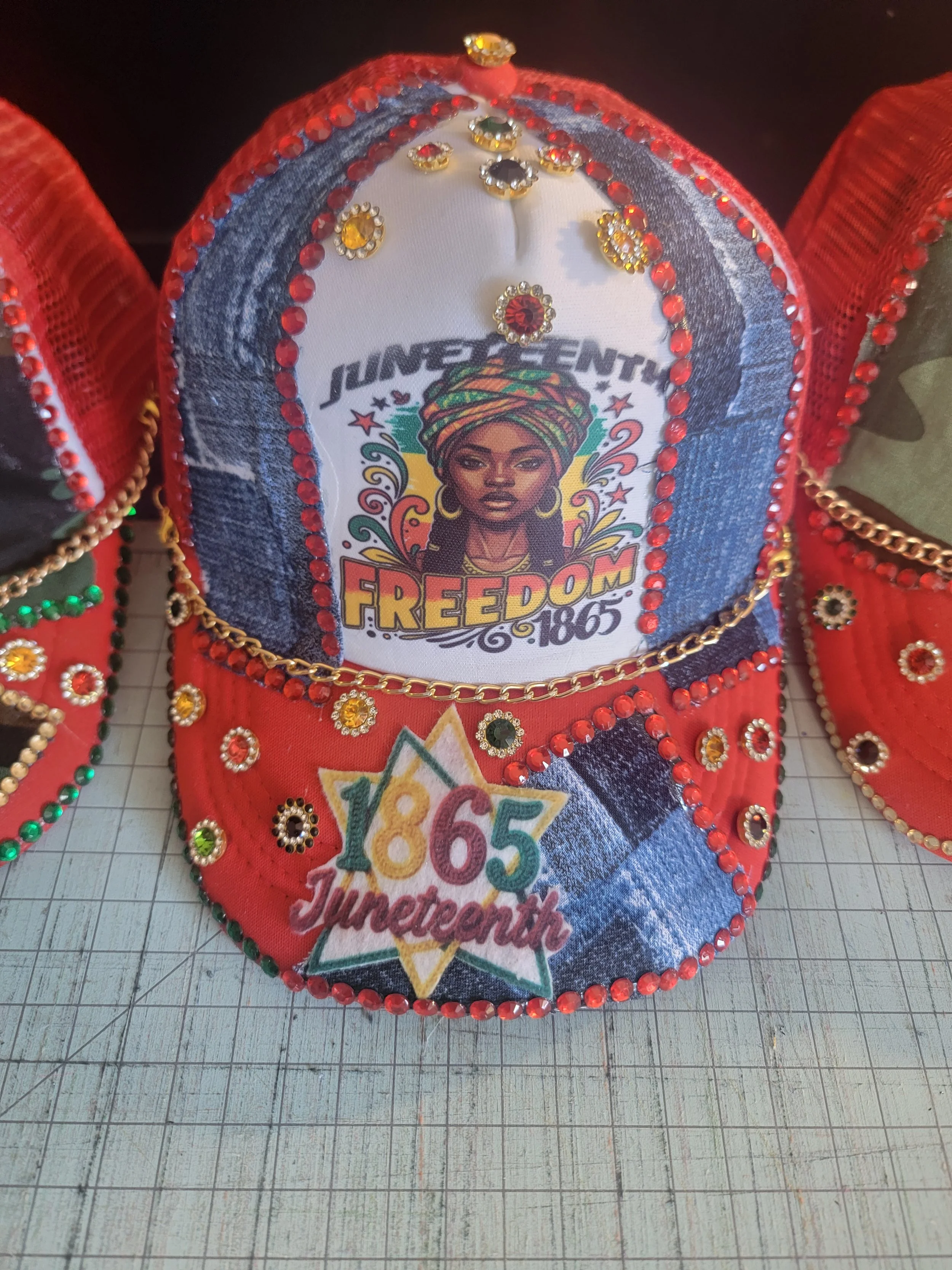 Juneteenth bling trucker hat