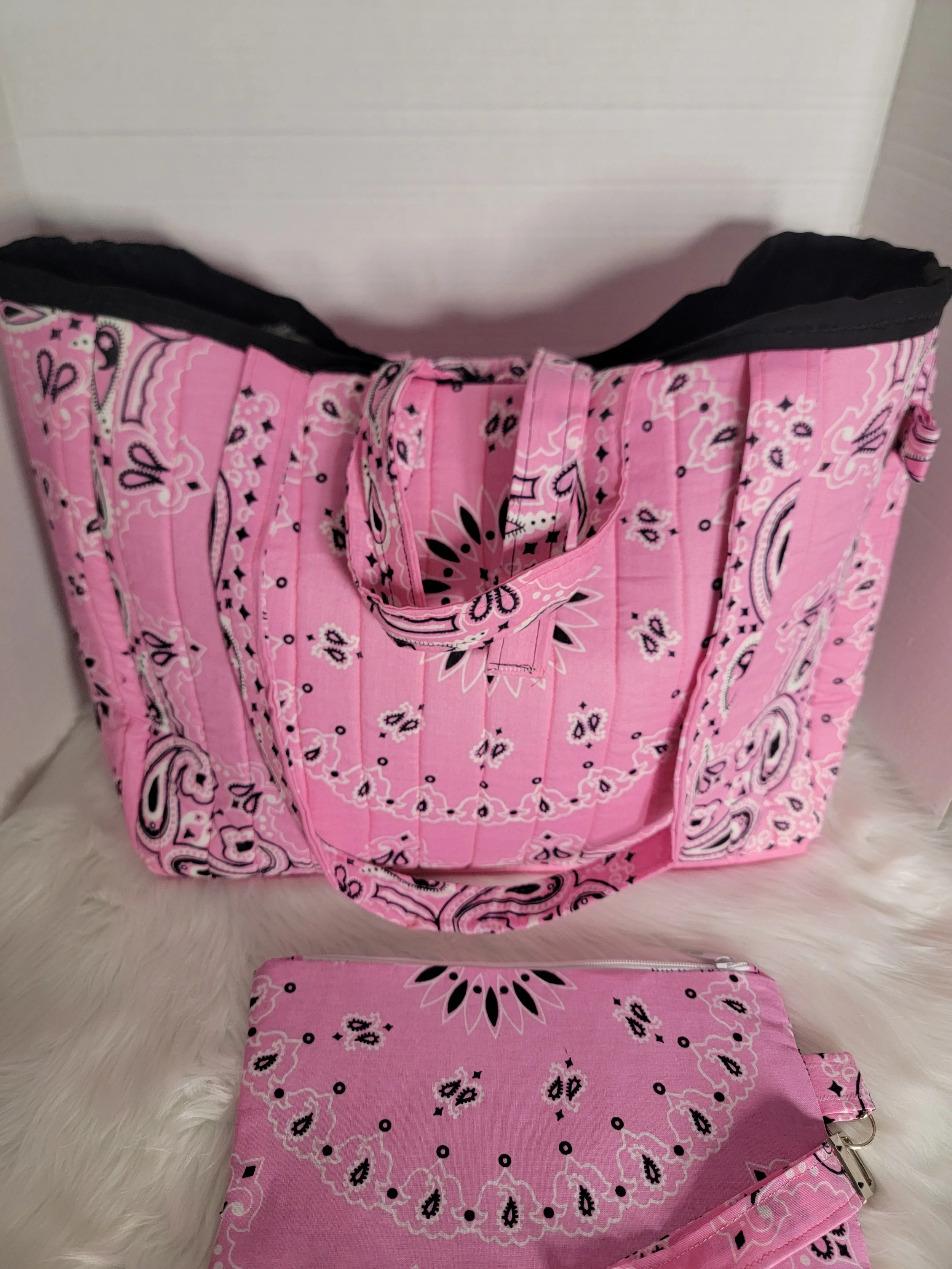 Pink Bandana Print lifestyle tote & Matching Wristlet set