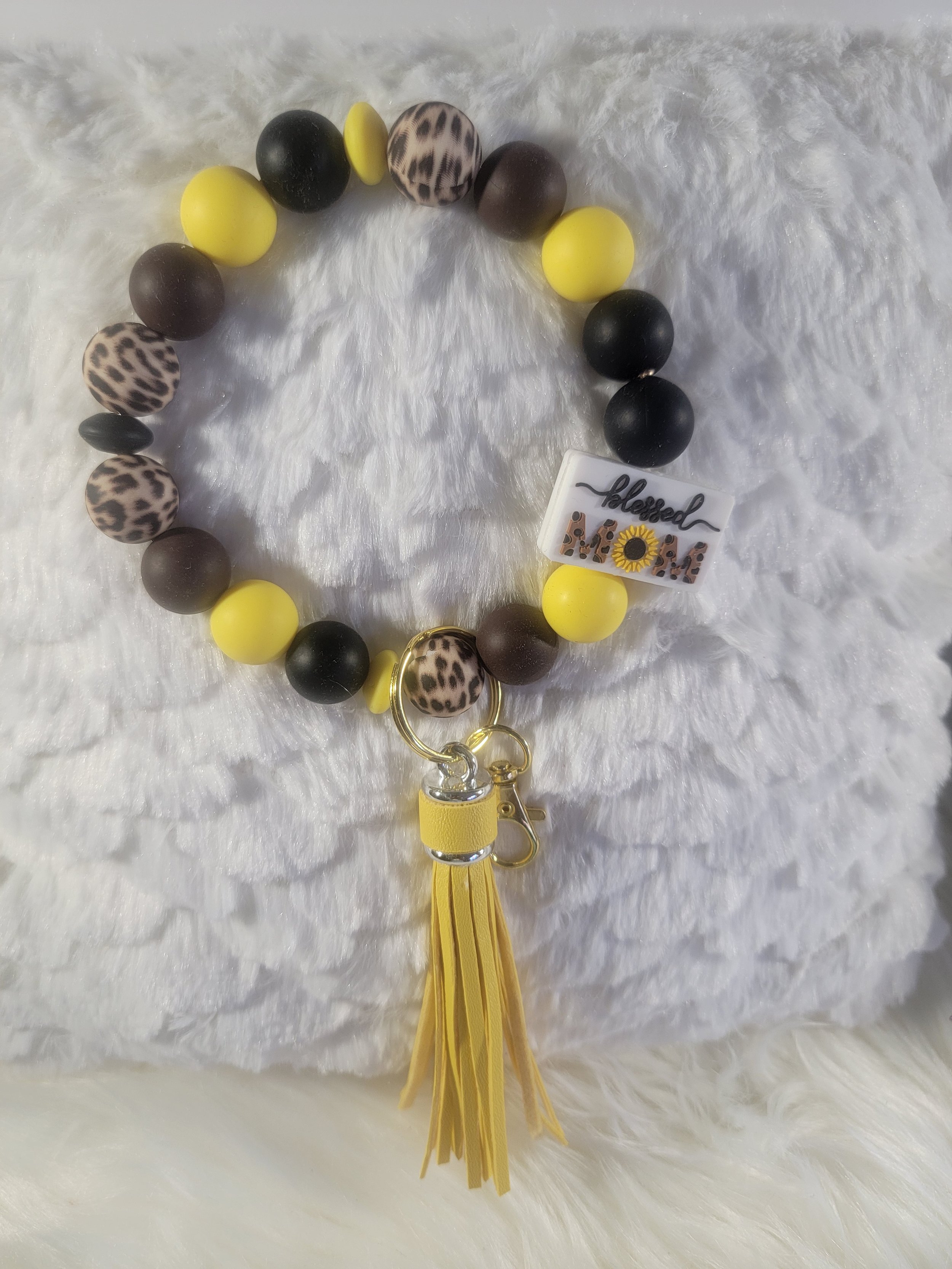 "Yellow. White, Black, Leopard" Beaded Wristlet