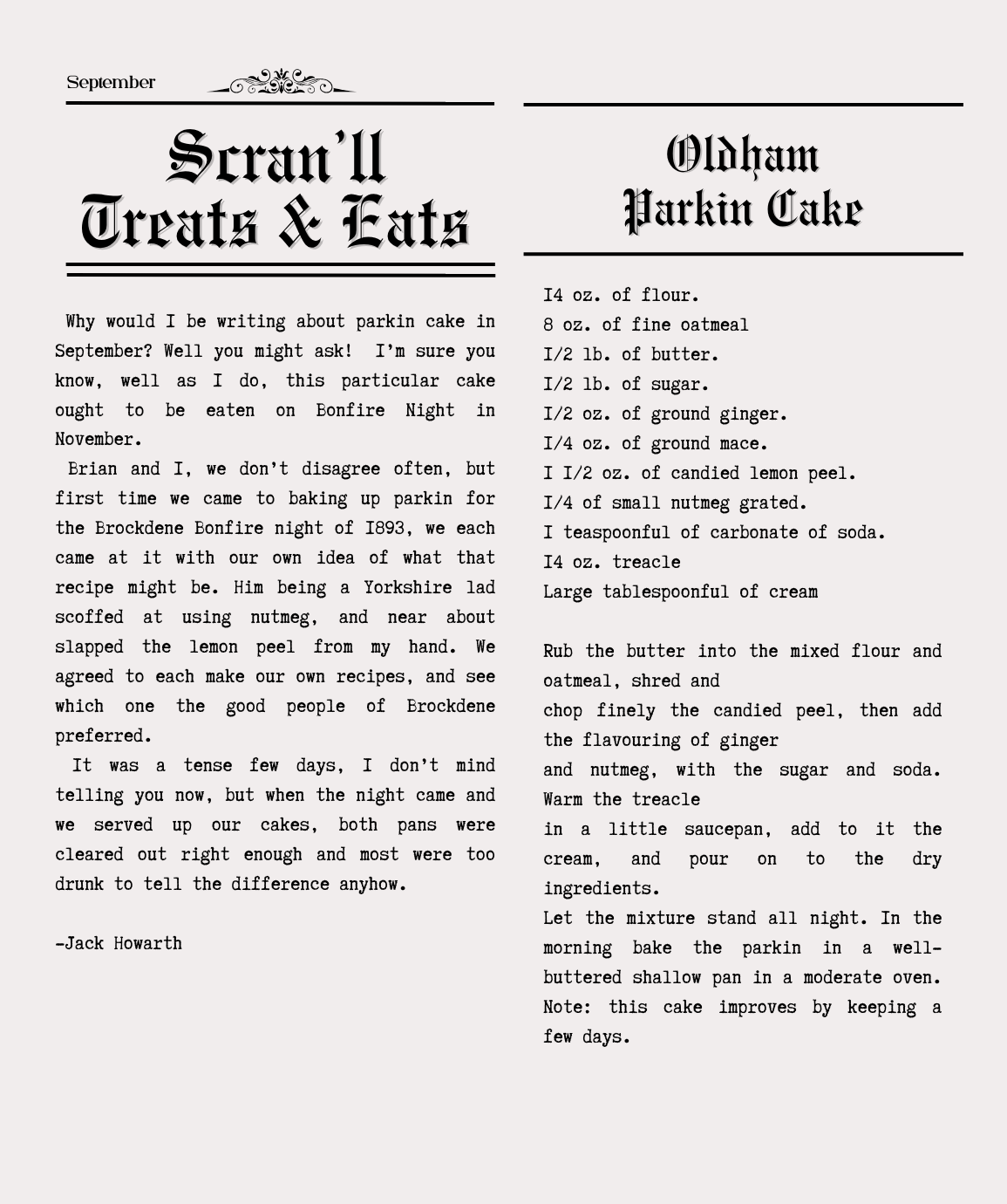 Black Amber Scran’ll Recipe Oldham Parkin Cake