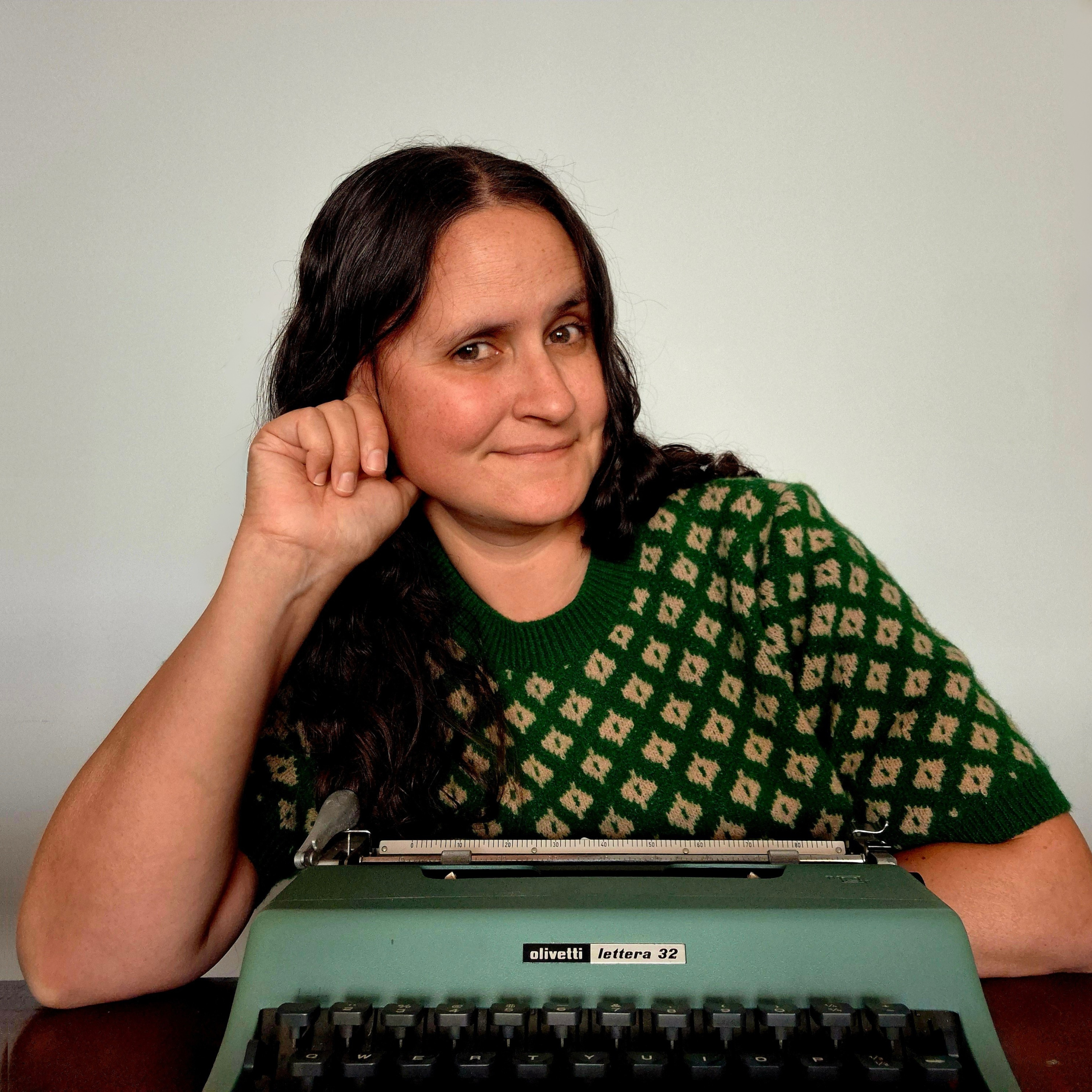 Picture of BK Bohan with green typewriter