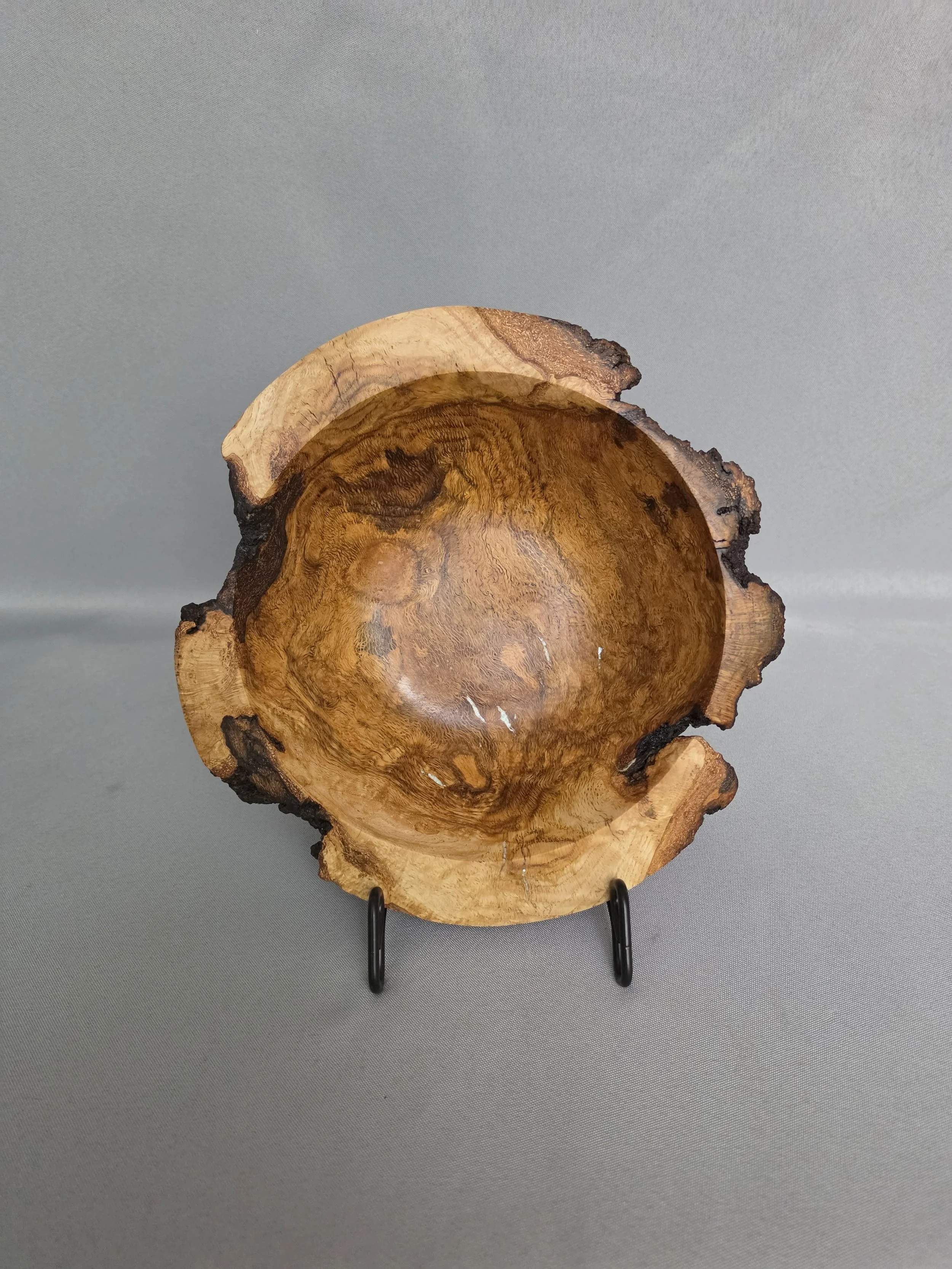 Live Edge Oak Burl Bowl with Mother of Pearl