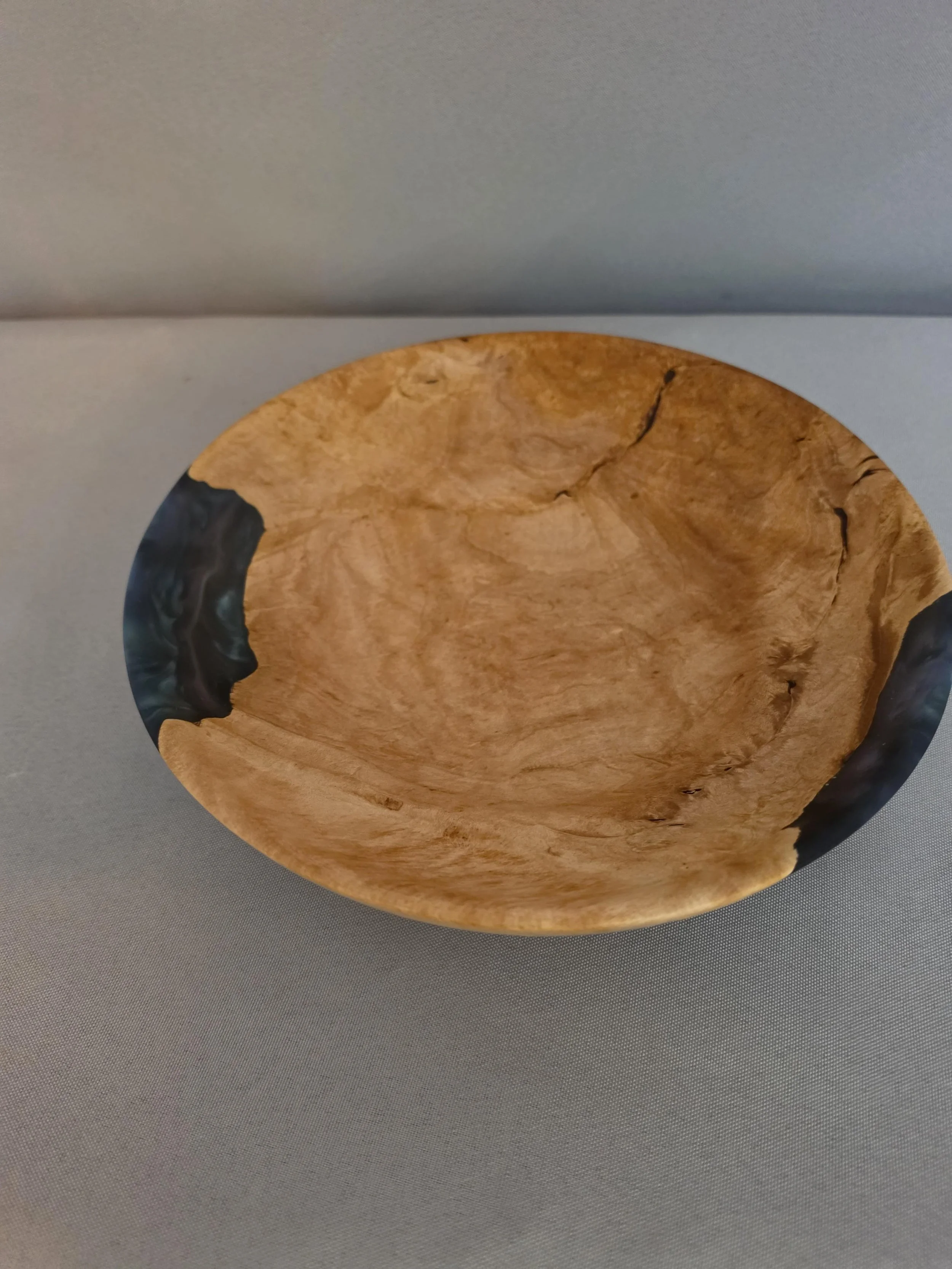 Maple Shallow Bowl with Blue Epoxy