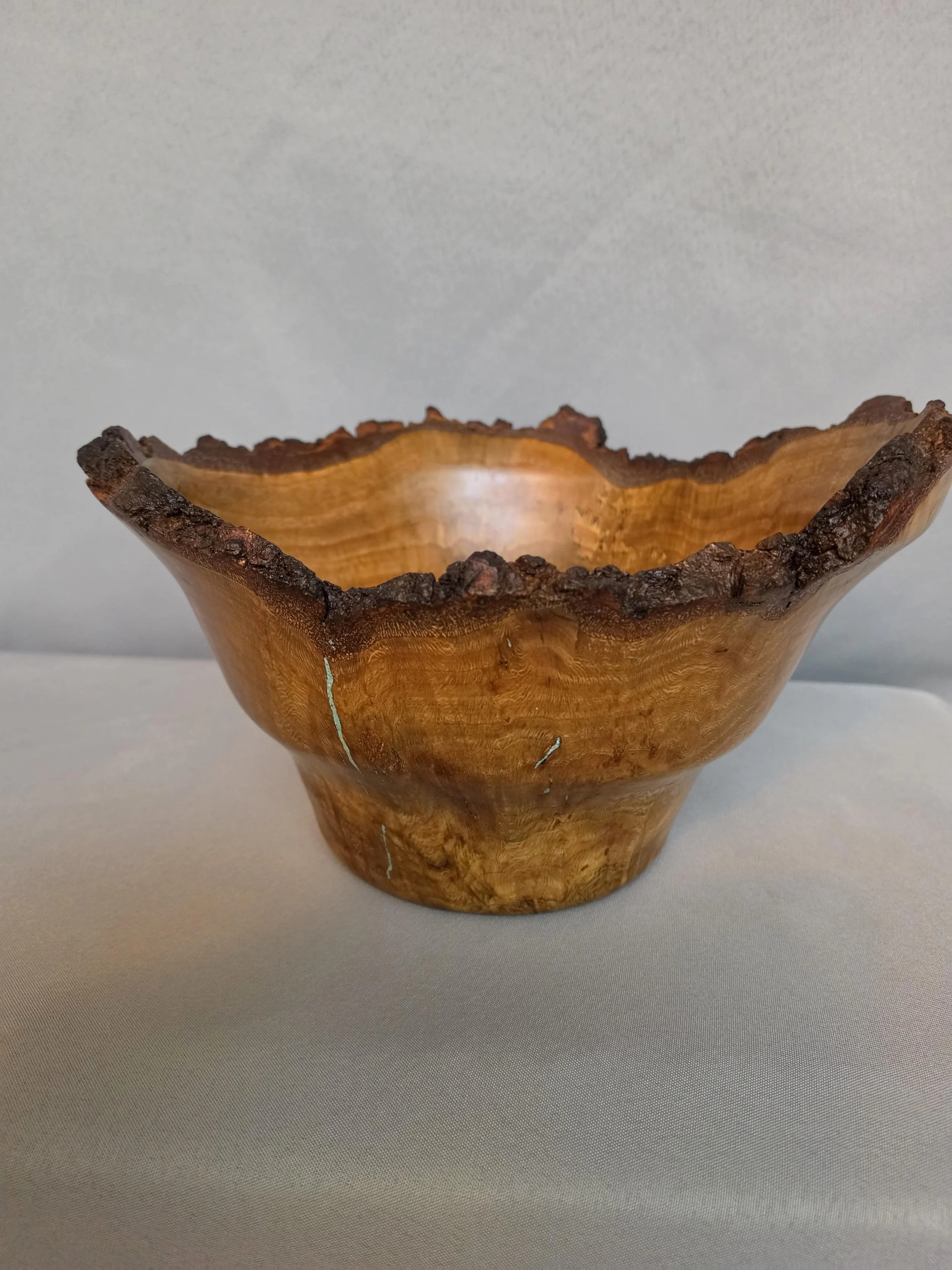 Large Live-Edge Wood Bowl with Turquoise