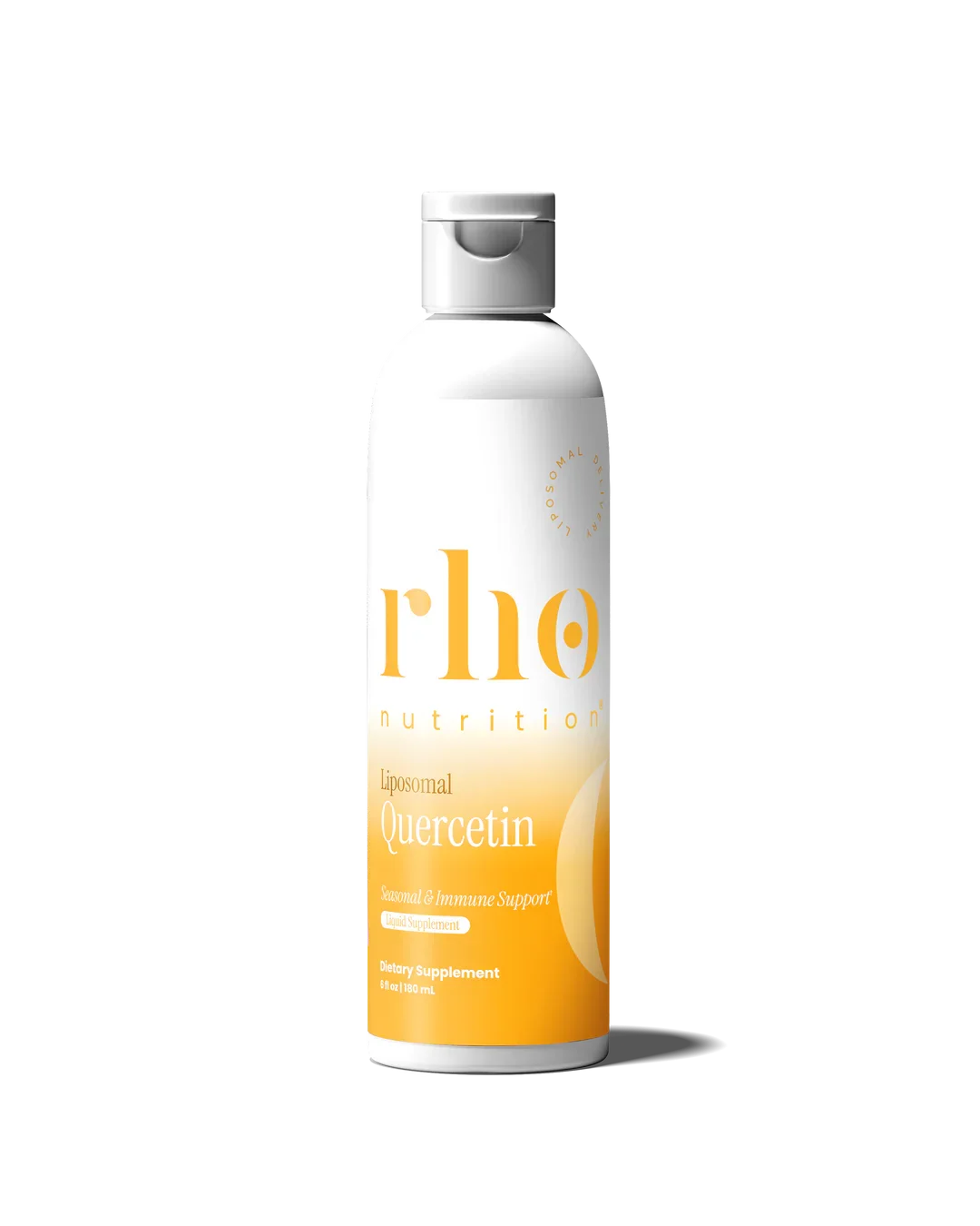 A white and orange bottle of Alo Nutrition Liposomal Quercetin dietary supplement.