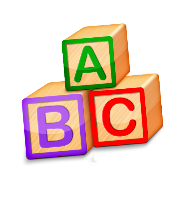 Colorful toy blocks with A, B, and C on each side