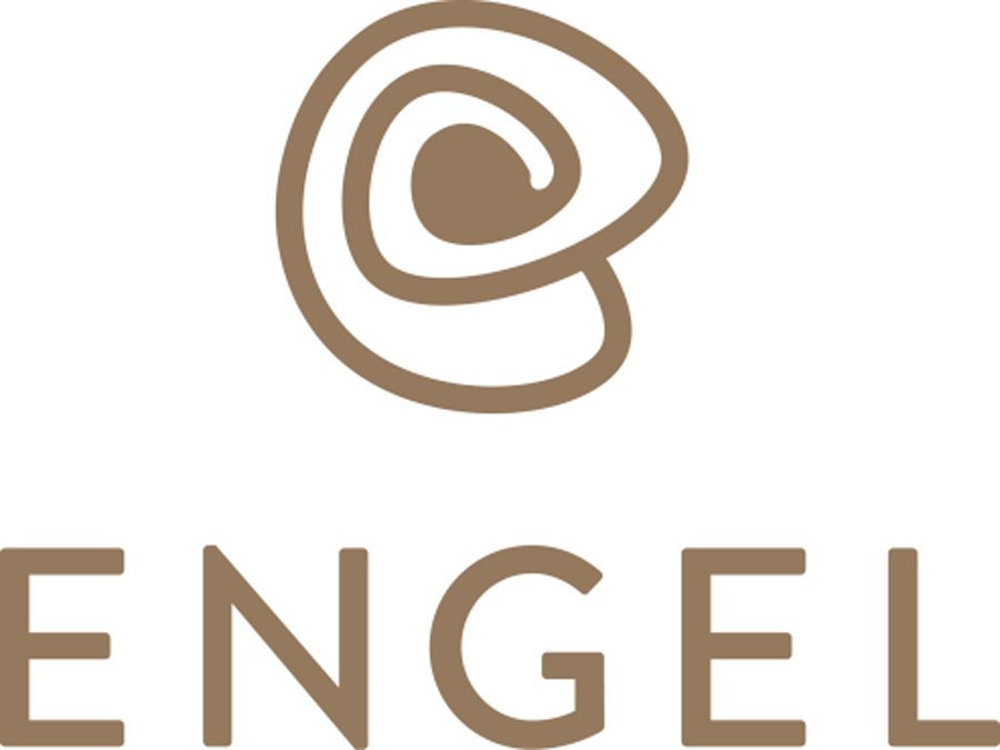 Logo mit stilisiertem spiralförmigem Engel und dem Text 'ENGEL' darunter.