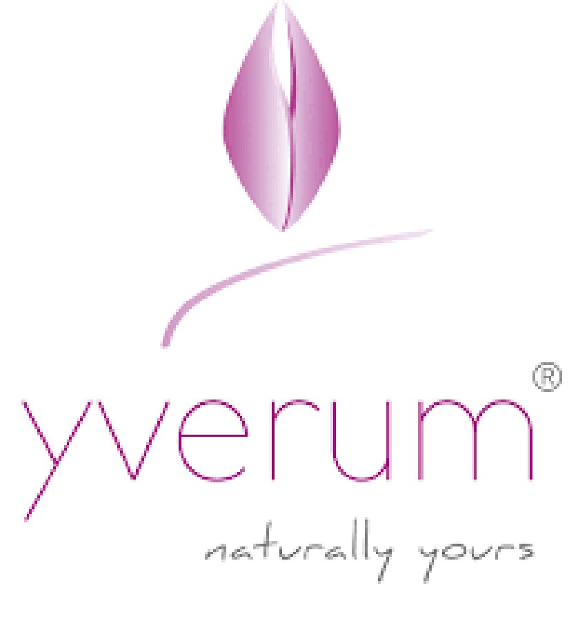 Logo von yverum mit einer pinken Blüte und dem Slogan "natürlich du"