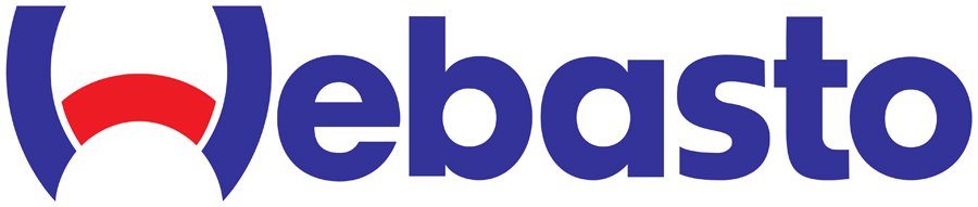 Webasto-Logo mit blauer Schrift und rotem Akzent.