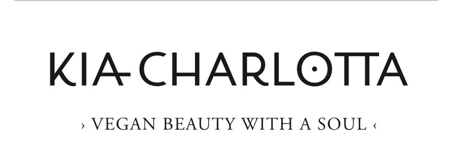 Logo mit dem Text "KIA CHARLOTA" und dem Slogan "Vegan Beauty with a Soul" darunter.