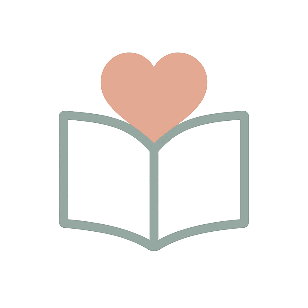 Image of a heart and book representing Blossoming Skills Reading Therapy's mission to build joyful, independent, and confident readers.