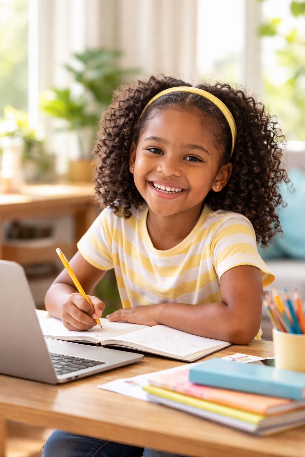 Student participating in virtual writing intervention for dysgraphia with an expert writing specialist on a laptop.