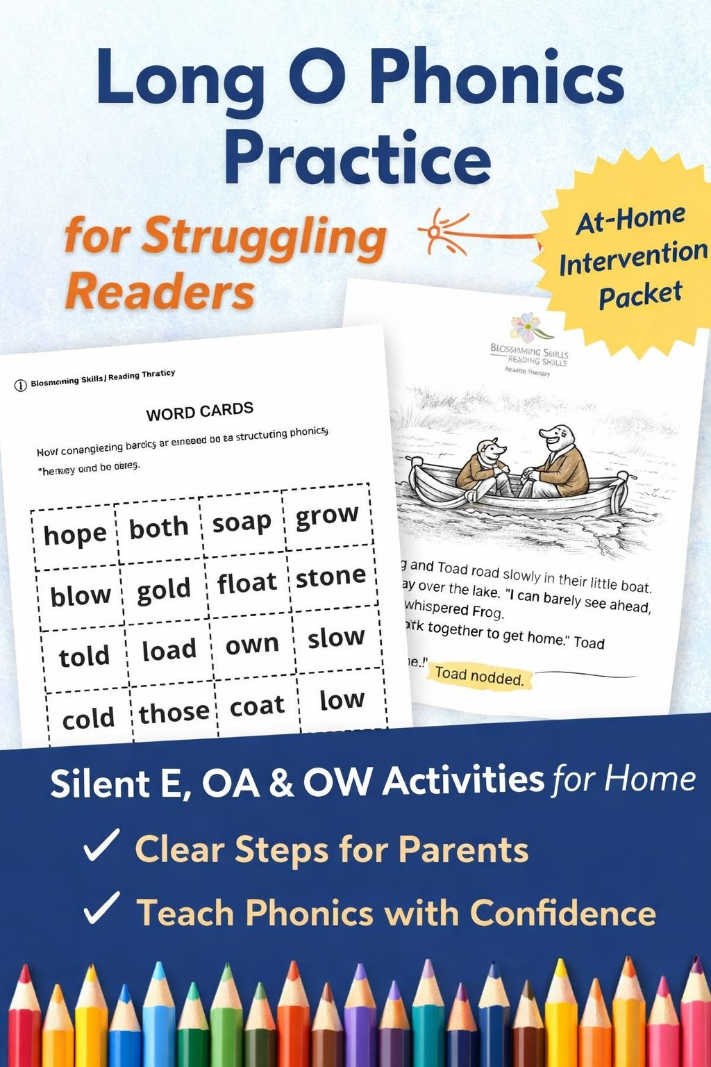 Long O Phonics Practice for Struggling Readers | Silent E, OA & OW Activities for Home