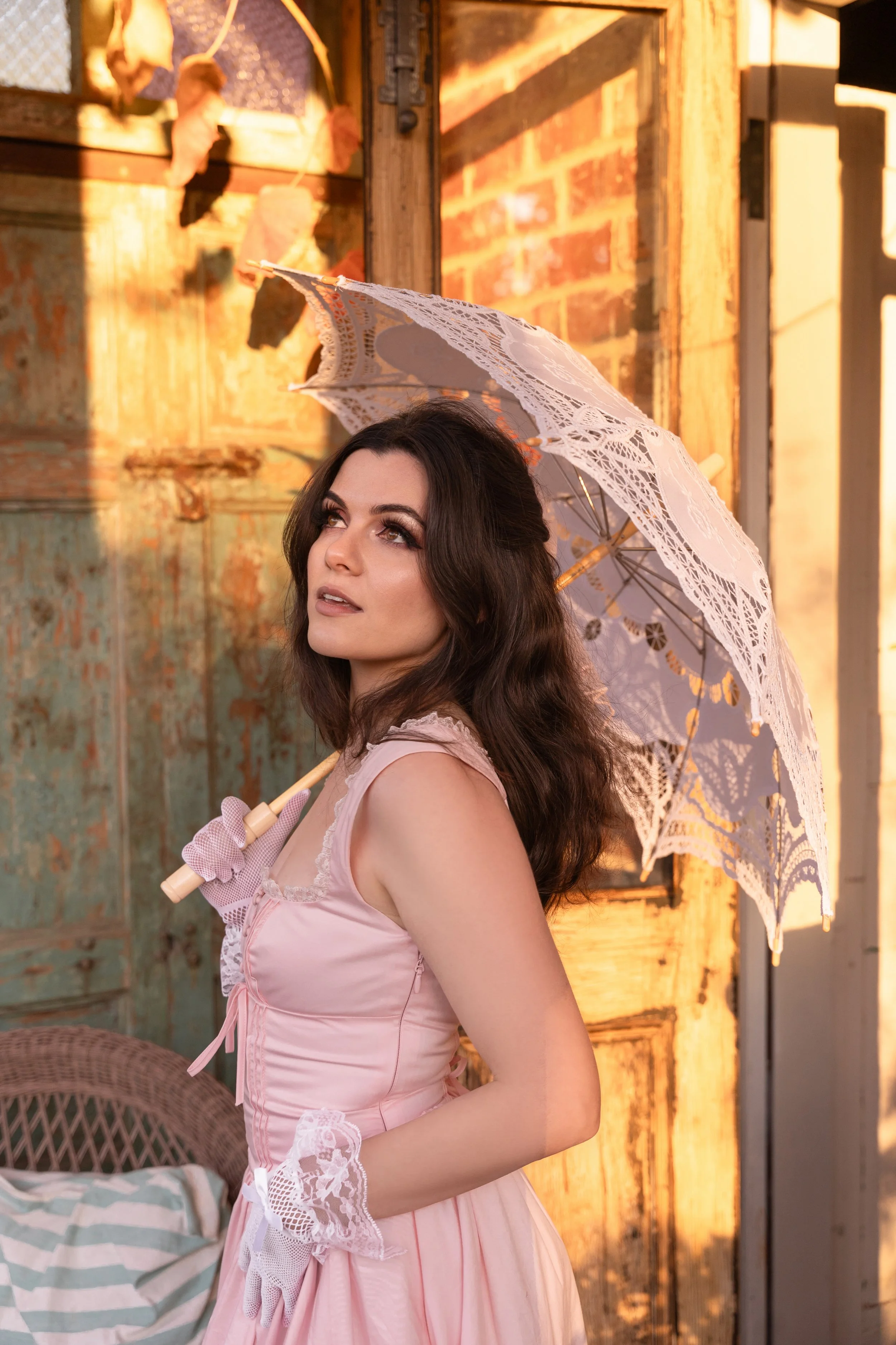 Woman in vintage Parisian dress outdoors portrait