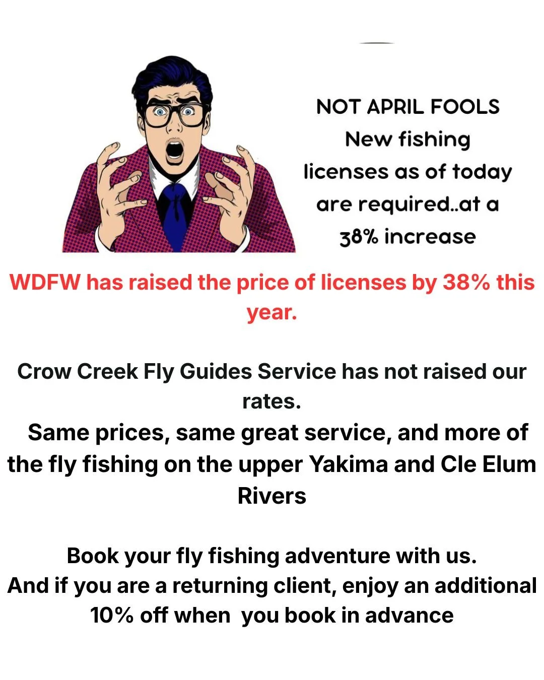 (grammer fix"more of the fly fishing you've come to expect,,," Let us get you out on the water!  Water is on the drop and spring is springing!  Time for Skwalas, March Browns and the turkey's of the bug world....the Salmon Fly. 😂
Call the 