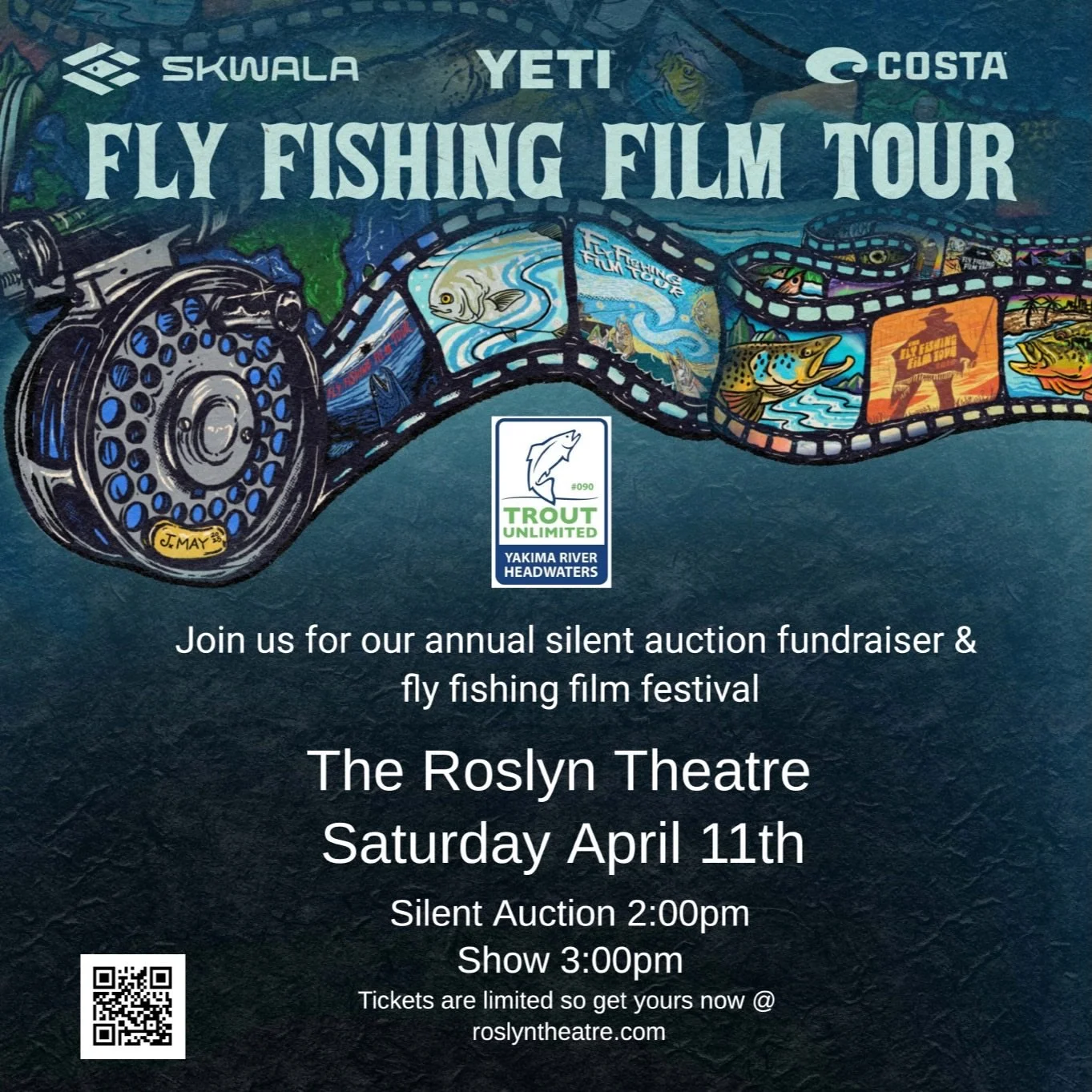 Crow Creek&rsquo;s one year celebration and the FT3 film (with amazing silent auction items to be bid on this year) all in Roslyn on Sat!  Giveaways and shop sales at the flyshop start at 830 am&hellip;then we walk over to the @roslyntheatre for the 