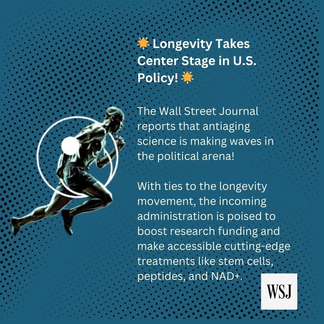Exciting news for the longevity field: the Wall Street Journal reports that antiaging science is making waves in the political arena! 🚀 With ties to the longevity movement, the incoming administration is poised to boost research funding and make cut