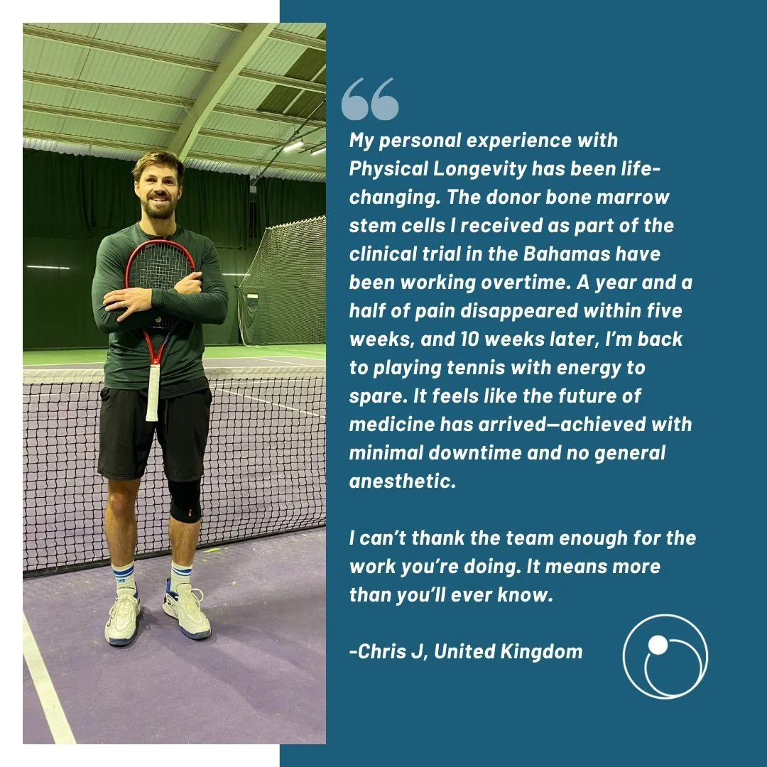 Another patient success story! 👏. Check out how Chris J got back on the court after participating in the clinical stem cell trial in the Bahamas. 🎾 

Using a customized treatment plan, Chris was able to return to his passion with "energy to sp