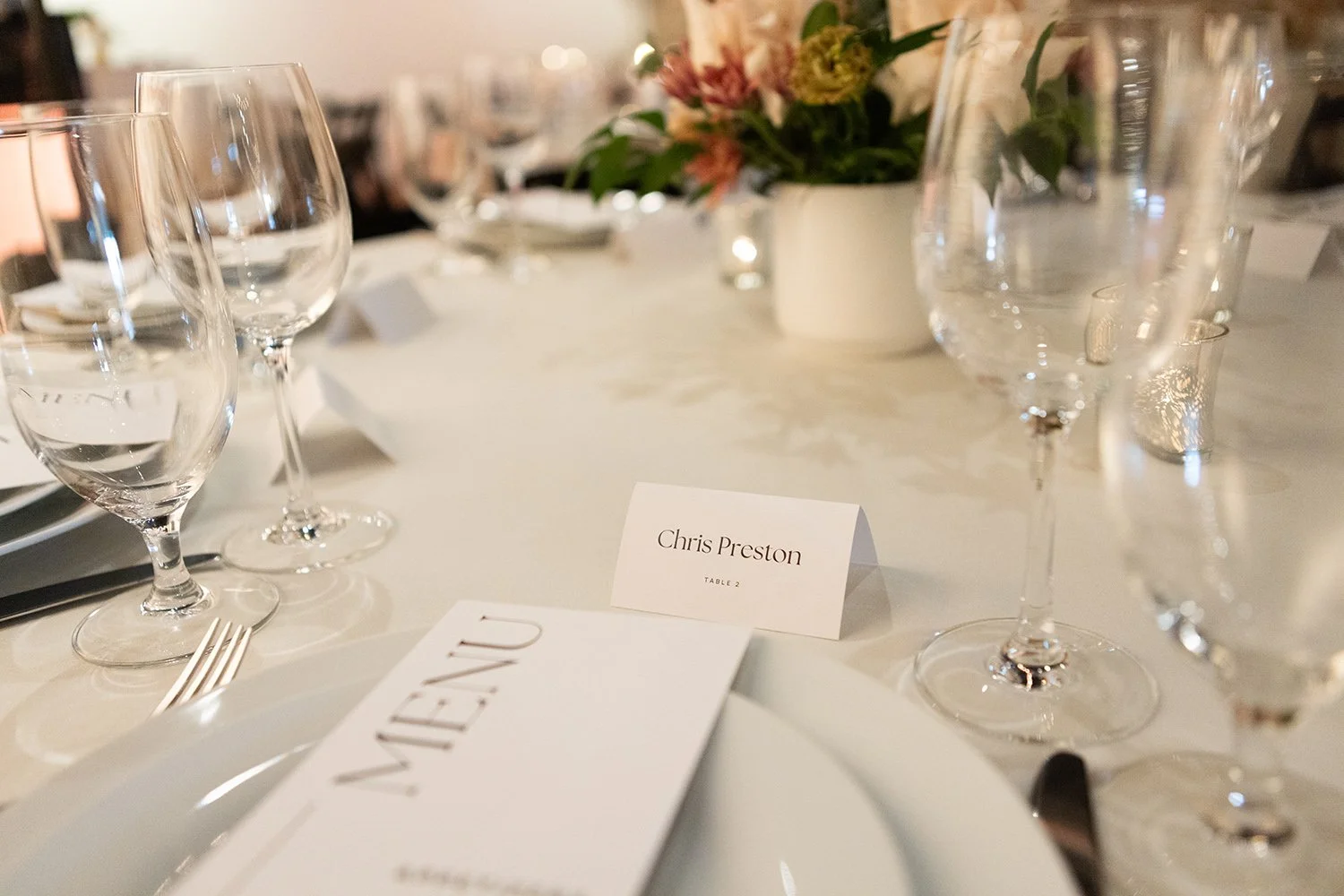 table is set at micro-wedding reception at tethered events in south loop, chicago