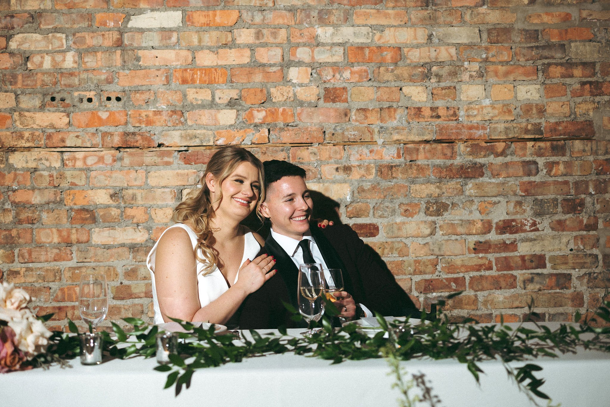 Couple celebrates at their sweetheart table at Tethered Events in Chicago