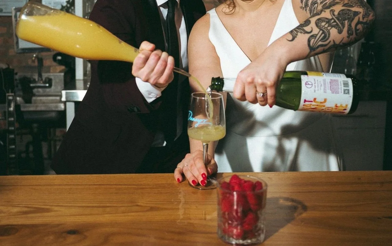 couple hosts cocktail hour reception for micro-wedding at Tethered Events in South Loop Chicago
