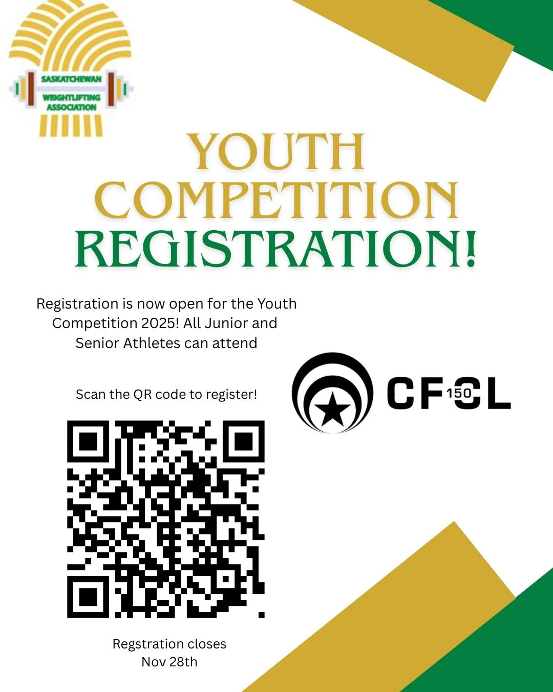 Registration is now open for the 2025 Youth Competition!  This will take place on December 7th.  Registration is currently open for Junior and Senior Athletes.
