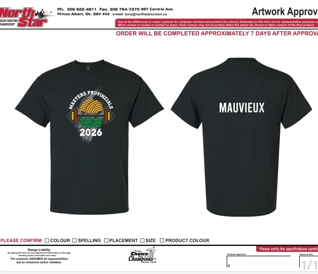 We are excited to announce the pre-order for the Masters Provincials t-shirts.  This pre-order will be open until April 8th.  All shirts will be available for pickup during the event.  Make sure to get your order in on time so you are not missing out