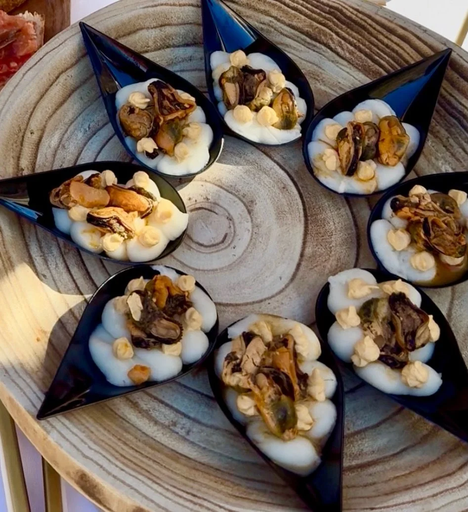 A tapa of mussels marinated in pickle juice with a base of mash potato and pickle juice and egg sauce. 

#beyonddelicious #crazy #sogood #scottsdaleeats #phoenixfood #tapas #bites #appetizers #phoenixcatering #christmascelebration #tastyfood #gourmet