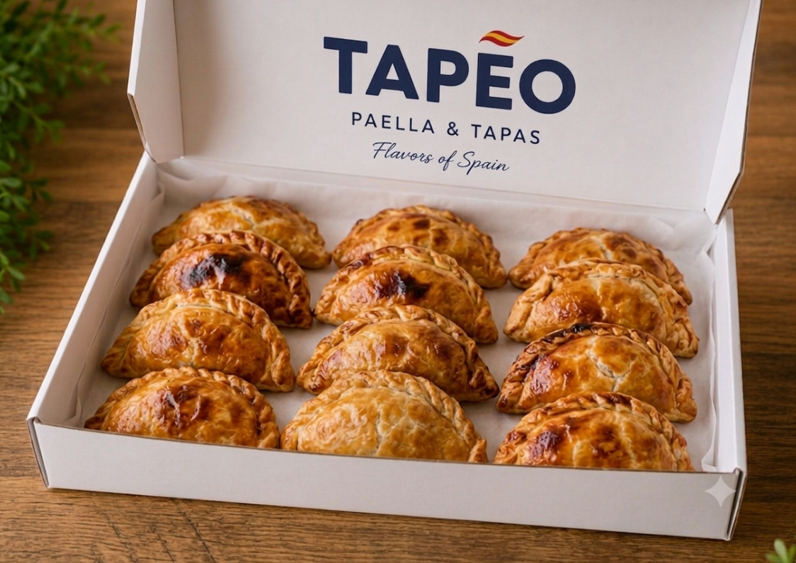 Box of 12 handcrafted Spanish empanadas by TAPEO catering — perfect for corporate lunches in Phoenix