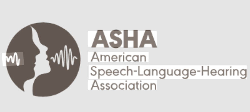 Logo of the American Speech-Language-Hearing Association (ASHA) with a stylized speech bubble and sound waves