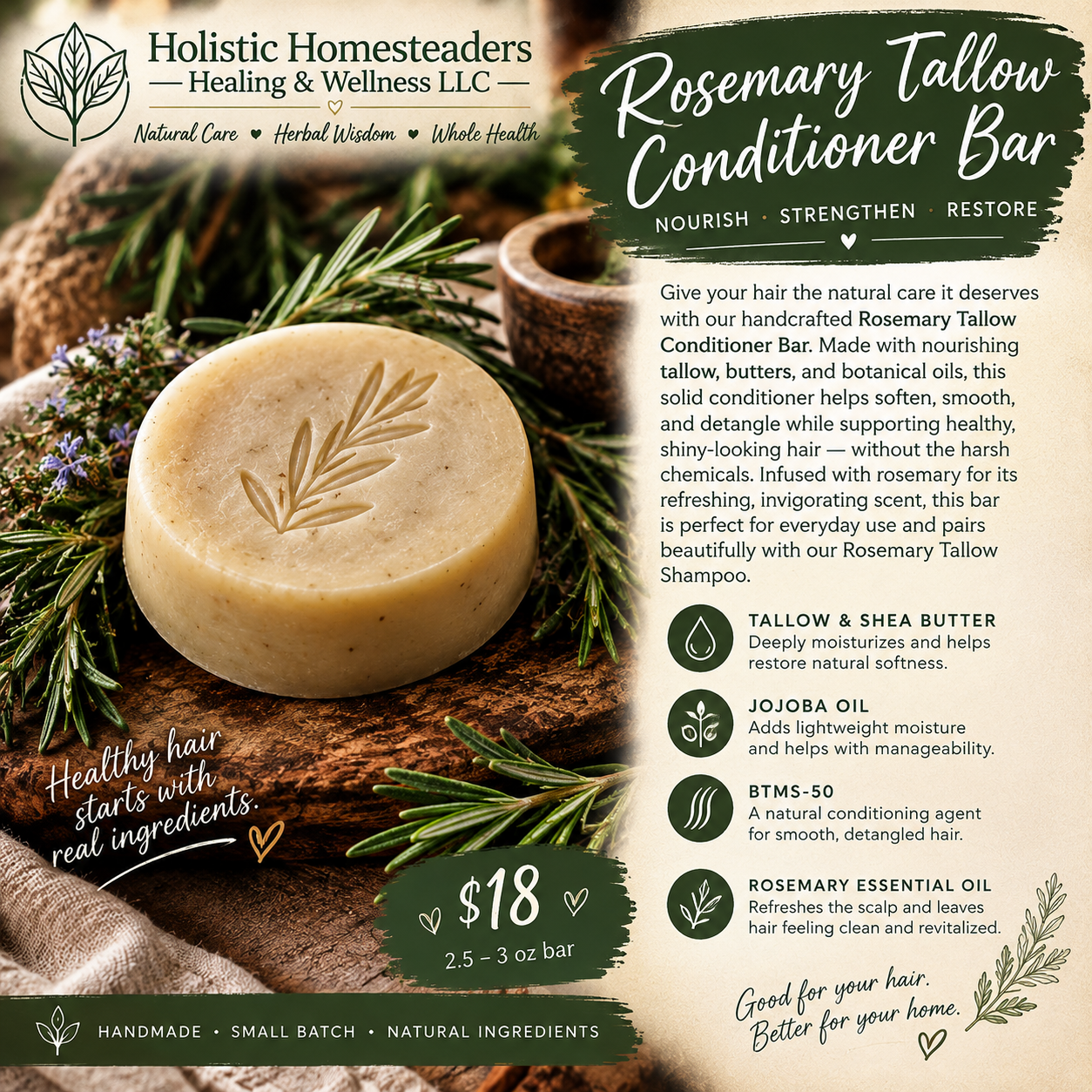 Rosemary + Tallow Conditioner Bar