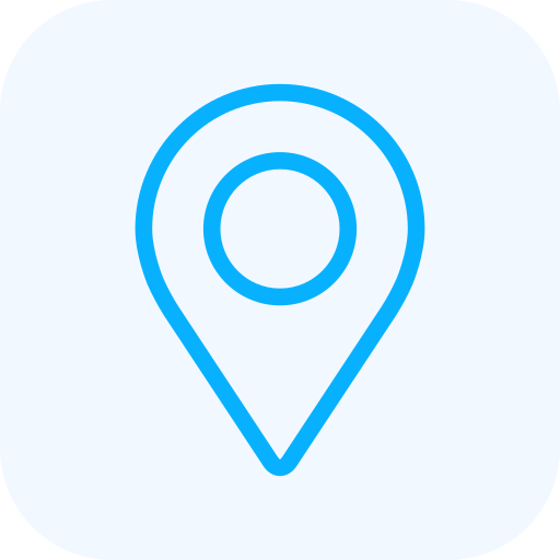 Map location pin icon on a light blue background