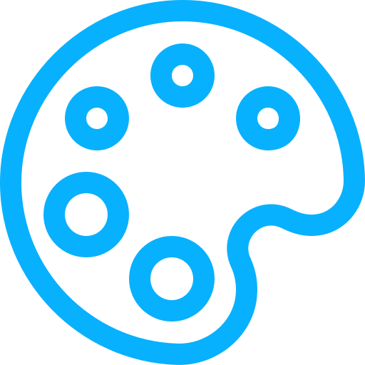 An icon of a painter's palette with five paint blobs.