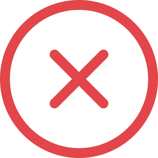 Red circle with a red 'X' inside, indicating cancellation or rejection.