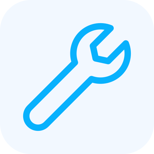 Icon of a blue wrench on a light background.