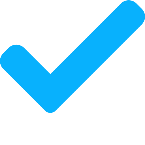 Blue check mark on black background.