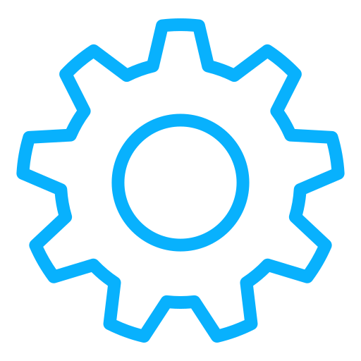 Outline of a gear with a smaller circle inside, colored in blue on a black background.