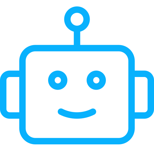 Blue robot icon with a smiling face and antenna on top.