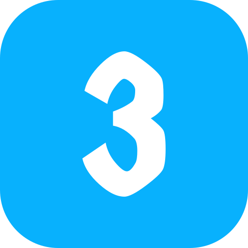 Blue square with rounded corners and a large black number 3 in the center.