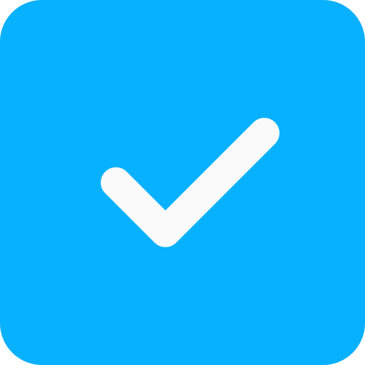 Blue app icon with a white checkmark in the center