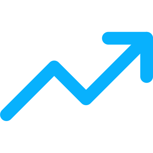 Blue upward trending arrow graph on black background.