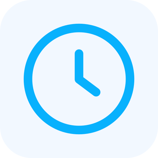 A blue clock icon showing 3:00.